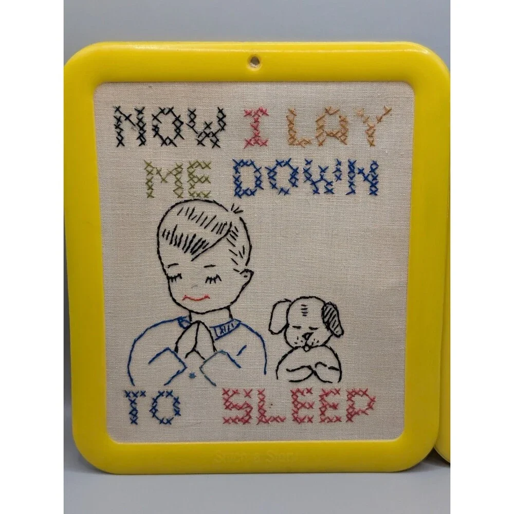 Vtg 1940s Now I Lay Me Down To Sleep, I pray the Lord my soul to keep Embroidery